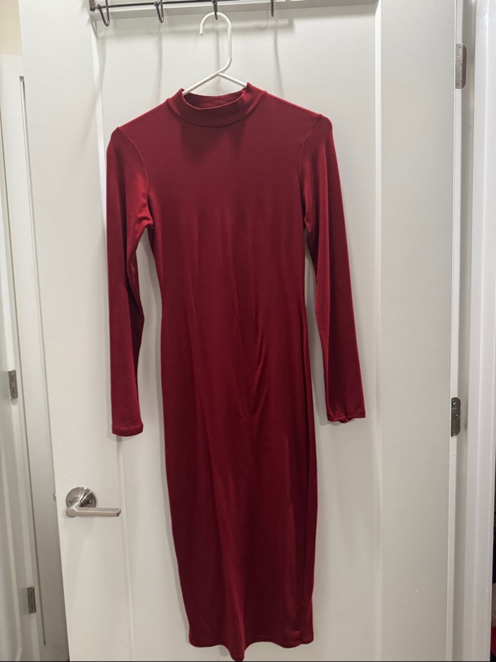Fashion Nova Burgundy Long Sleeve Mock Neck Midi Dress